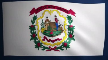 Rüzgarda hareket eden kumaş desenli Batı Virginia bayrağı. Dalgalanan bayrağın kusursuz bir döngü içinde düzgün hareketi. Mavi, beyaz, özgürlük, ülke, ulus, ABD eyaleti. 4k 60 fps animasyon.