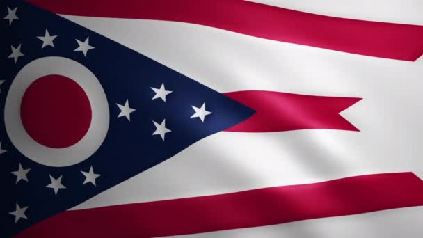 带有在风中飘扬的纹理的俄亥俄国旗 飘扬的旗帜在一个完美的循环中平稳地移动 美国各州 Fps动画 — 图库视频影像
