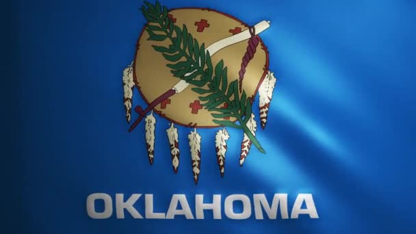 風に動く生地の質感を持つオクラホマの旗 完璧なループで振るフラグの滑らかな動き ブルー ホワイト アメリカ合衆国 Fpsアニメーション — ストック動画