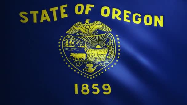 風に動く生地の質感を持つオレゴン国旗 完璧なループで振るフラグの滑らかな動き ブルー イエロー アメリカ合衆国 Fpsアニメーション — ストック動画