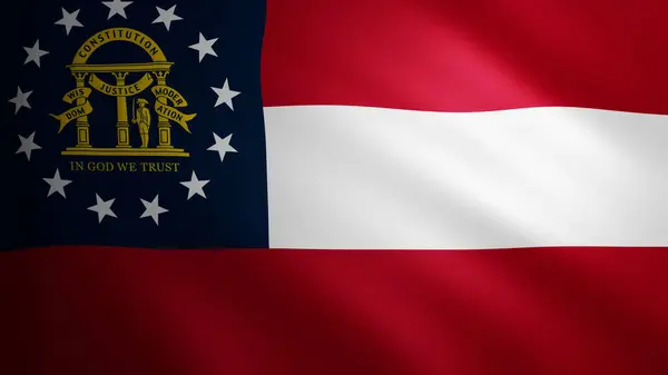 Georgia flag with fabric texture that moves in the wind. Smooth movement of the waving flag. White, red, freedom, country, nation, USA state.