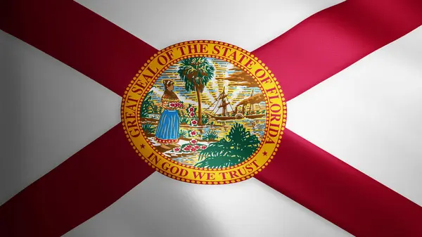Florida flag with fabric texture that moves in the wind. Smooth movement of the waving flag. White, red, freedom, country, nation, USA state.