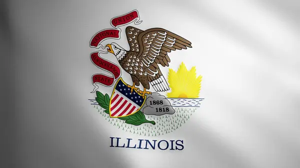 Illinois flag with fabric texture that moves in the wind. Smooth movement of the waving flag. White, freedom, country, nation, USA state.