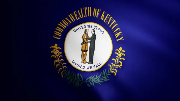  Rüzgarda hareket eden kumaş desenli Kentucky bayrağı. Dalgalanan bayrağın kusursuz bir döngü içinde düzgün hareketi. Mavi, beyaz, özgürlük, ülke, ulus, ABD. 