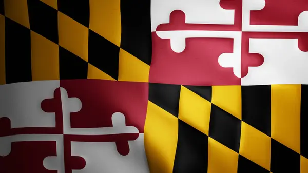 Maryland bayrağı, rüzgarda hareket eden kumaş desenli. Dalgalanan bayrağın kusursuz bir döngü içinde düzgün hareketi. Kırmızı, beyaz, siyah, sarı, özgürlük, ülke, ulus, ABD.