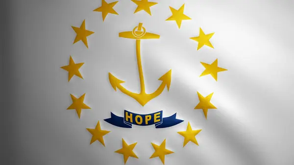 Rhode Island bayrağı, rüzgarda hareket eden kumaş desenli. Dalgalanan bayrağın kusursuz bir döngü içinde düzgün hareketi. Beyaz, sarı, özgürlük, ülke, ulus, ABD.