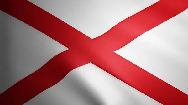 Rüzgarda hareket eden kumaş desenli Alabama bayrağı. Dalgalanan bayrağın kusursuz bir döngü içinde düzgün hareketi. Beyaz, kırmızı, özgürlük, ülke, ulus, ABD. 