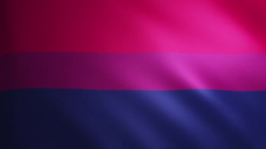 Rüzgarda hareket eden kumaş desenli biseksüel gurur bayrağı. Dalgalanan bayrağın kusursuz bir döngü içinde düzgün hareketi. Cinsel çeşitlilik ve cinsiyet kimliği, mor, mavi, pembe. 4k 60 fps animasyon.