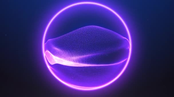 Esfera Brillante Neón Púrpura Abstracta Levitando Espacio Mineral Hecho Ondas — Vídeos de Stock