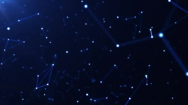Koyu Mavi Arkaplanda Parlayan Noktalar Çizgiler Ile Uzayın Pleksus Bağlantısında — Stok video