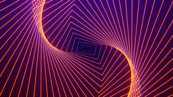 Soyut parlak kraliyet dikdörtgeninin koyu arkaplanda dairesel hareketi. Neon turuncu rengin zarif çizgileri.