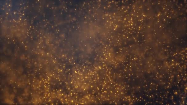 Abstract Movements Luminous Gold Particles Flow Liquid Dark Background Beautiful — Stock Video