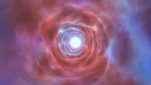 Pasando Través Túnel Mágico Brillante Nubes Nebulosa Fantasía Energía Rosa — Vídeos de Stock