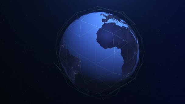 グローバルな接続 ネットワーキング データ処理デジタルビデオコンセプト ビジネスは回転する青い惑星を指します デジタル化グローバルテクノロジー 3Dアースデジタルネットワークの背景 60Fpsについて — ストック動画