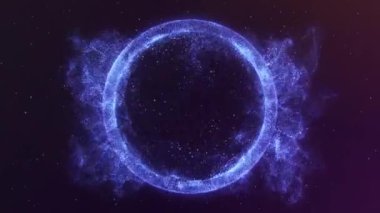 Soyut, parlak, dinamik, dijital enerji halkası sihirli dalgalar ve fraktallar yayar. Mavi plazma dalgalanma küresi titreşimlere tepki veriyor. 4k 60 fps döngülü arkaplan.