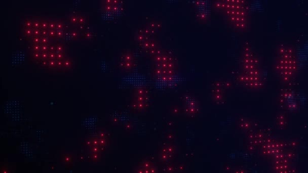 Abstract Tech Geanimeerde Achtergrond Met Rode Blauwe Vierkanten Donkere Zwarte — Stockvideo