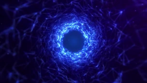 Mavi Işıldayan Parçacık Çizgilerden Oluşan Hareketli Dijital Bir Alçak Polyester — Stok video