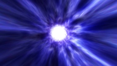Parlayan soyut enerji hiperuzayında uçmak. Dinamik fütüristik mor parlak ışık tüneli. Warp solucan deliği nebulanın içinden geçiyor. Sihirli parlak girdap arka planı..