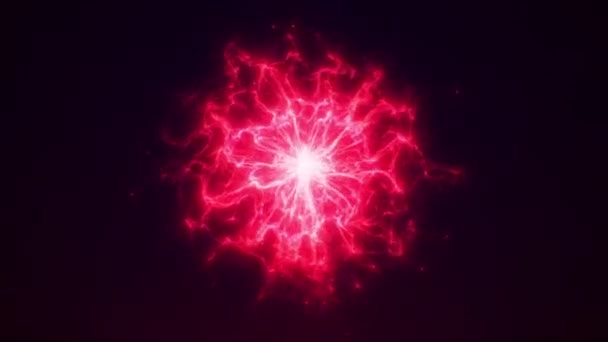 从粒子和波中产生的红色能量的背景发光流 神奇的闪亮的恒星 充满活力的球体 明亮的能量来源在空虚的空间里发出光和热 60Fps视频循环 — 图库视频影像