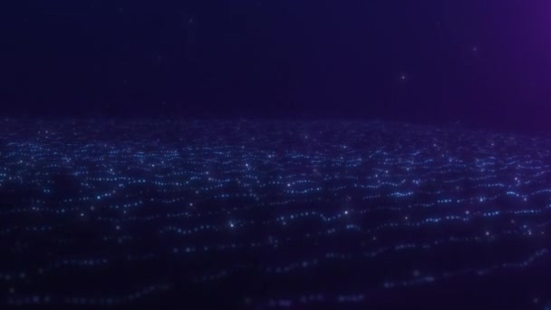 网络空间中的蓝色发光数字粒子景观 在黑暗的背景下 明亮的 闪光的 具有魔力的 未来主义的幻想波的无精打采的流动 60Fps循环屏幕保护程序 — 图库视频影像