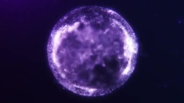  Karanlık arka planda enerji parçacıklarının parlayan soyut sıvısı mor küre. Uzayda dinamik plazmanın sihirli parlak küresi akıyor. Dijital fütüristik akışkan Bokeh VJ top konsepti. 4k 60fps döngülü video.