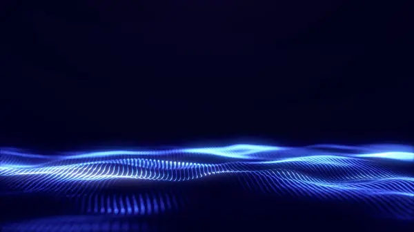 Dijital parçacıklardan ve sihirli noktalardan gelen soyut mavi parlayan minimalist enerji dalgaları. Sanal fantezi arka planında parlak fraktalların fütüristik bilim kurgu bağlantı akışı.