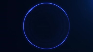 Mavi sıvı parçacık parlak küre. Plazma alanı olan soyut sihirli enerji küresi. Çizgili minimalist iş çemberi, sanal gerçeklik dijital bilim kurgu halkası. 4k 60fps döngülü grafik.