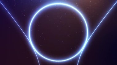 Lüks neon mavi ödül töreni arka planı. Parlak parçacıklar ve konfeti seremonisiyle parlayan daire. Gelecekçi enerji ışık çizgisi parıltılı sahne animasyonu. 4k 60fps döngülü grafik.