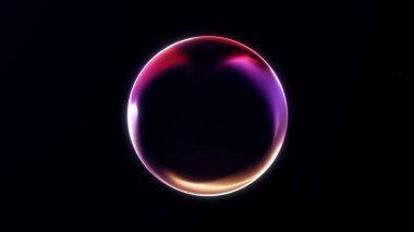 Işıldayan sıvı parçacıklar ve karanlık arka planda sihirli plazmadan oluşan mor parlak enerji küresi. İş için lüks dijital minimalist fütürist küre koruyucusu