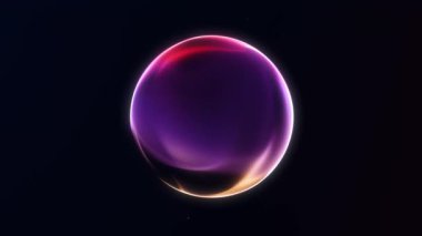 Işıldayan sıvı parçacıklar ve karanlık arka planda sihirli plazmadan oluşan mor parlak enerji küresi. İş için lüks dijital minimalist fütürist küre koruyucusu. 4k 60fps döngülü grafik