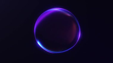 Parlak enerji plazma parçacıkları koyu minimalitik iş arka planında küre oluştururlar. Mor ve mavi parlak dalga biçimleriyle yükselen neon akış küresi. 4k 60fps döngülü grafik.
