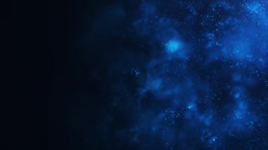 Parlak yıldızlı ve nebulalı derin mavi bir arka plan. Soyut galaksi, toz, parçacıklar, gökyüzü, evren. Fütürist, bilim kurgu ya da fantezi tasarımı için mükemmel. 4k 60fps döngülü grafik.