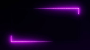 Pembe neon çerçeve çizimi. 4K 'da koyu arkaplanda parlayan parçacıklar var. Oyun, bilim kurgu, teknoloji projeleri ya da dijital sanat ve tasarım için mükemmel..
