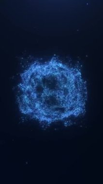 Yüzen mavi Bokeh ışıklarının halka animasyonu soyut küresel bir şekil oluşturuyor. Teknoloji, geçmiş, olay görüntüleri ya da yaratıcı video içeriği için harika. 4K çözünürlükte kullanılabilir, saniyede 60 kare