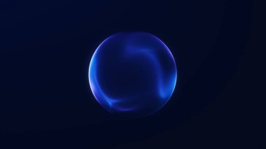 Zarif enerji dokusu ve fütürist eğilimi olan minimalist mavi parlayan küre. Markalaşma, dijital tasarım, yüksek teknoloji veya soyut sunumlar için ideal.