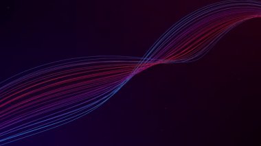 Soyut neon eğimli lifler sorunsuzca hareket ediyor. Fütüristik teknoloji geçmişi. VJ, dijital görseller ve modern 4K 60FPS animasyonları için kusursuz döngü..