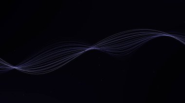 Soyut fiber dalga koyu arkaplanda pürüzsüz bir eğri halinde akıyor. Teknoloji tasarımı, modern UI, hareketli grafikler veya dijital sanat görselleri için parlak çizgiler. Temiz, zarif bir döngü..