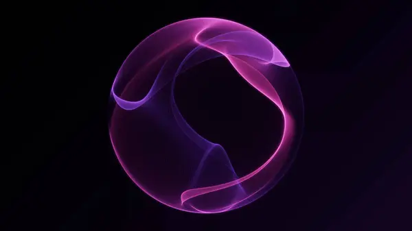 Mor ve pembe akışkan dalgalarla parlayan soyut küre. Akan enerjili ve neon ağlı minimum fütüristik küre. Bilim kurgu, teknoloji veya kozmik tasarım temaları için ideal.