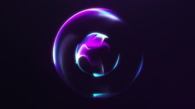 Pürüzsüz enerji eğrileri olan parlak mor küre animasyonu. Bilim kurgu, teknik tanıtım, arka plan ve dijital sunumlar için mükemmel 4K döngüsü.