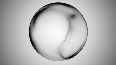 Beyaz arka planda akan dokuları olan siyah bir plazma enerji küresinin animasyonu. Yumuşak hareket ve ışıldayan kenarlı gelecekçi dijital küre.