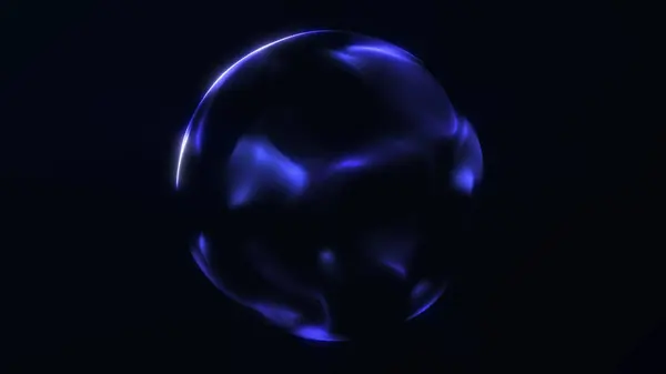 Pürüzsüz plazma dalgaları olan parlak mor ve mavi soyut küre. Gelecekçi enerji tasarımı.