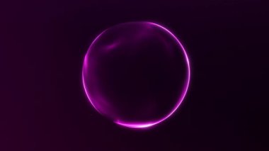 Koyu mor arka planda pürüzsüz eğimli neon ışığı olan parlak pembe enerji küresi. Yaratıcı modern görseller ve arkaplanlar için 4K içinde soyut dijital küre animasyonu.