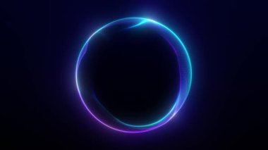 Koyu arkaplanda pürüzsüz mavi ve mor gradyan ışık akışına sahip fütürist soyut parlayan küre. Kusursuz döngü 4K canlandırması.