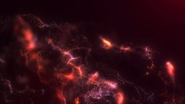 Kırmızı ve pembe parlayan parçacıklar soyut enerji dalgaları ve dijital ışık akımları oluşturuyorlar..