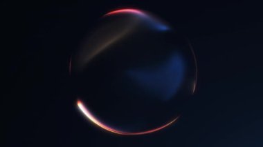 Mavi ve turuncu röfleli çok az parlayan bir küre. Pürüzsüz parçacık dalga enerjili gelecekteki soyut küre animasyonu. 4K döngüsü.