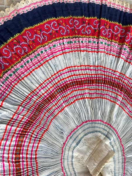 Közelkép Egy Gyönyörű Hmong Szoknya Egyedi Kézműves Vintage Hmong Szoknya — Stock Fotó