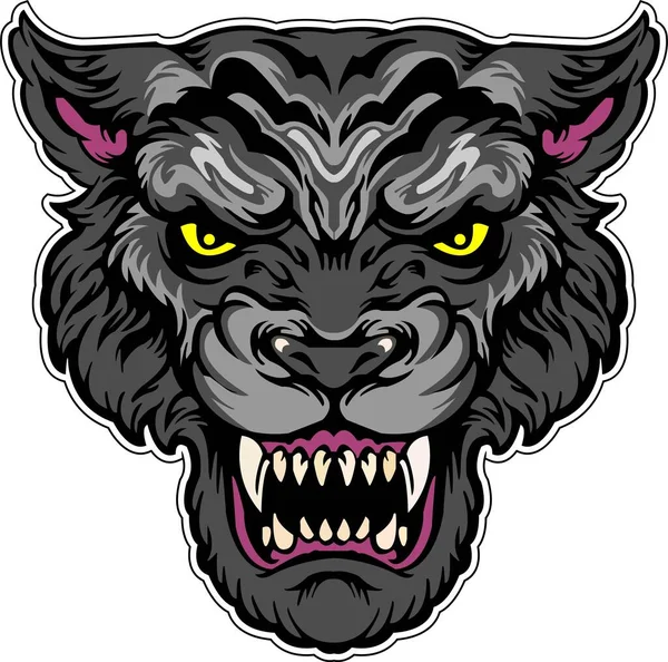 Enojado Lobo Negro Cabeza Mascota Logotipo Diseño Ilustración Vector — Vector de stock