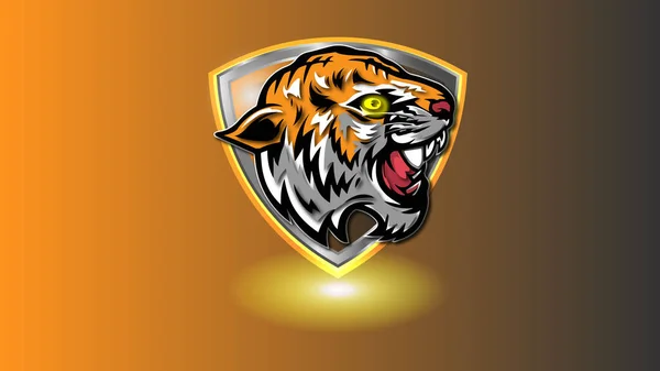 Tigerkopf Mit Schild Logo Design — Stockvektor