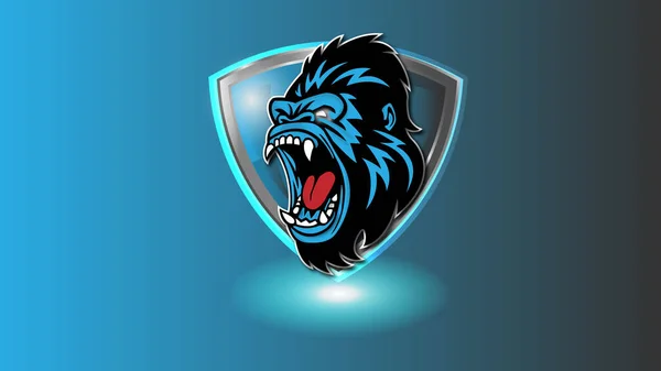Ilustrasi Desain Logo Gorila Maskot Yang Marah - Stok Vektor