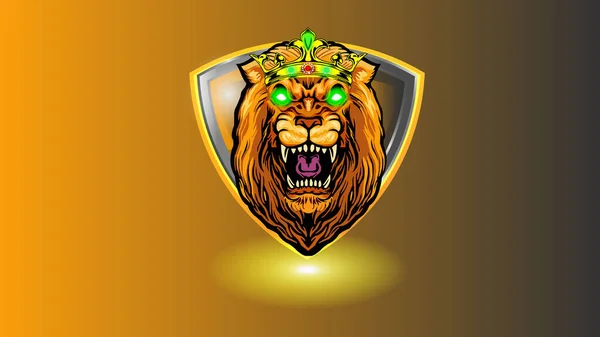 Kepala Singa Dengan Gambar Logo Vektor Perisai - Stok Vektor